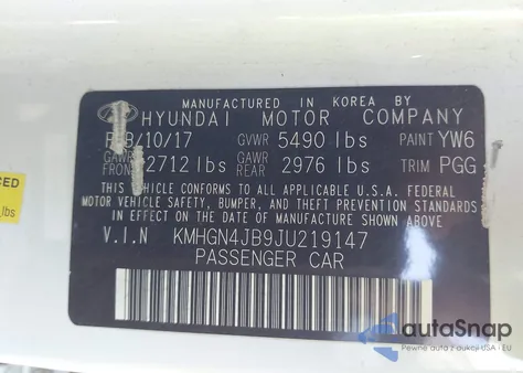 2018 Genesis G80 3.3T Sport z USA, uszkodzony, nr VIN KMHGN4JB9JU219147